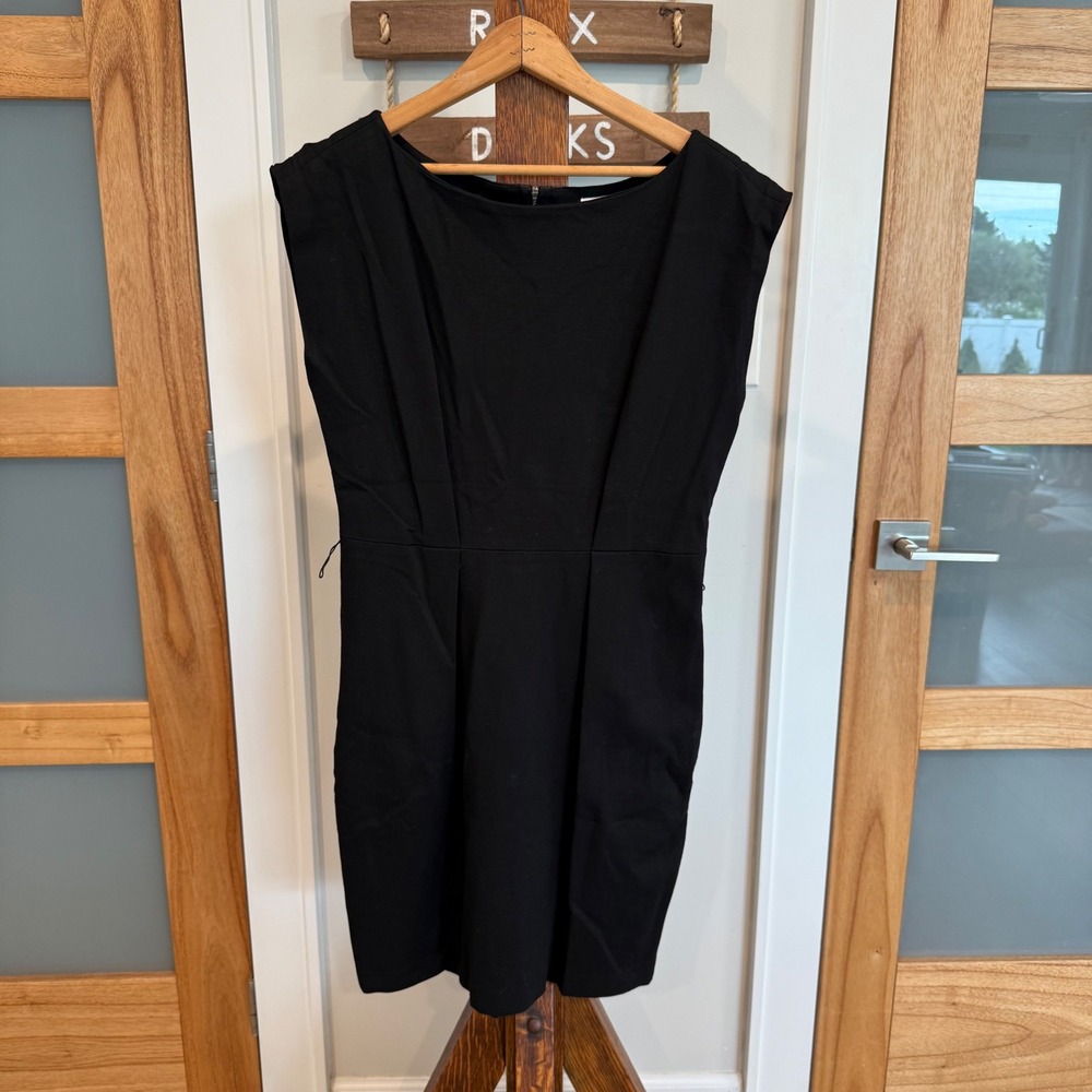 Ann Taylor LOFT Black Sleeveless Ponte Sheath Dress Women's 4 Exposed Zipper EUC